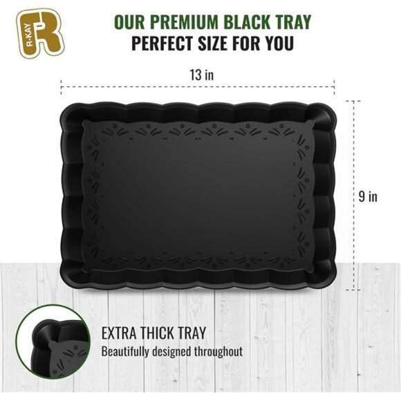 Black Serving Trays 6 Pack Plastic Party Platters Buffet Catering 9x13 Inches - Picture 3 of 6